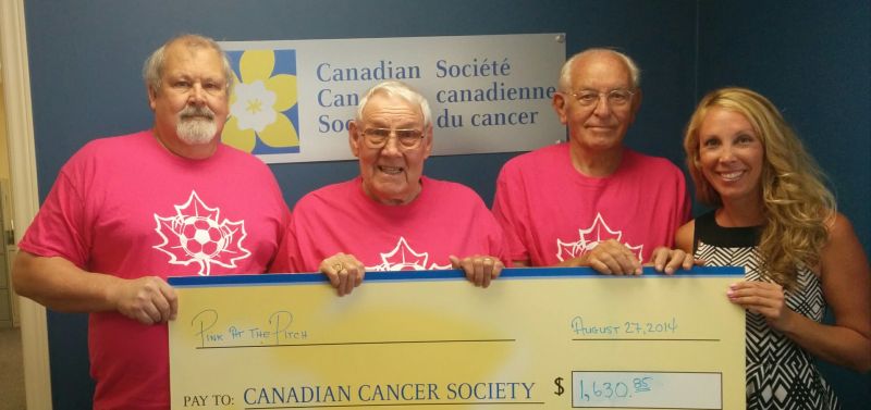 Geoff Heale, Marv Buchan and Peter VanWensem with Lyndsey Fullman of the Canadian Cancer Society