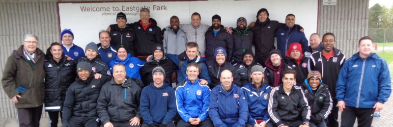 Participants at the Provincial C-licence course at Eastgate with lead instructor Bobby Lennox, OSA Manager of Player Development
